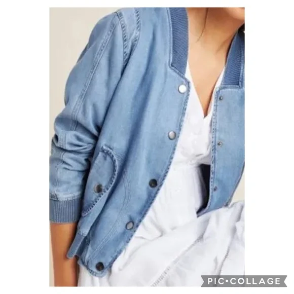 Anthropologie Pilcro Denim Chambray Bomber Jacket Size Small - Picture 15 of 15